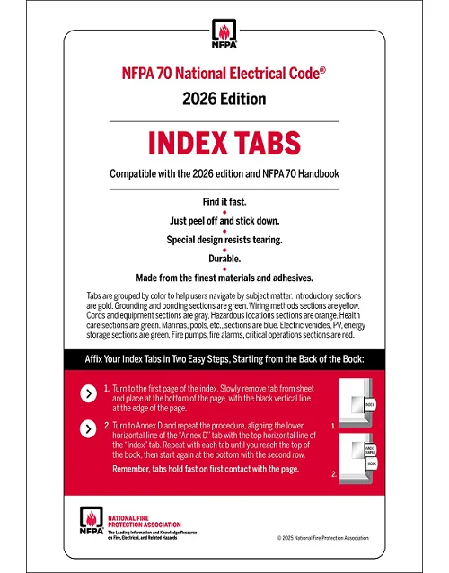 2026 NEC Code Book Index Tabs – NFPA 70 National Electrical Code, ISBN 9781455932375